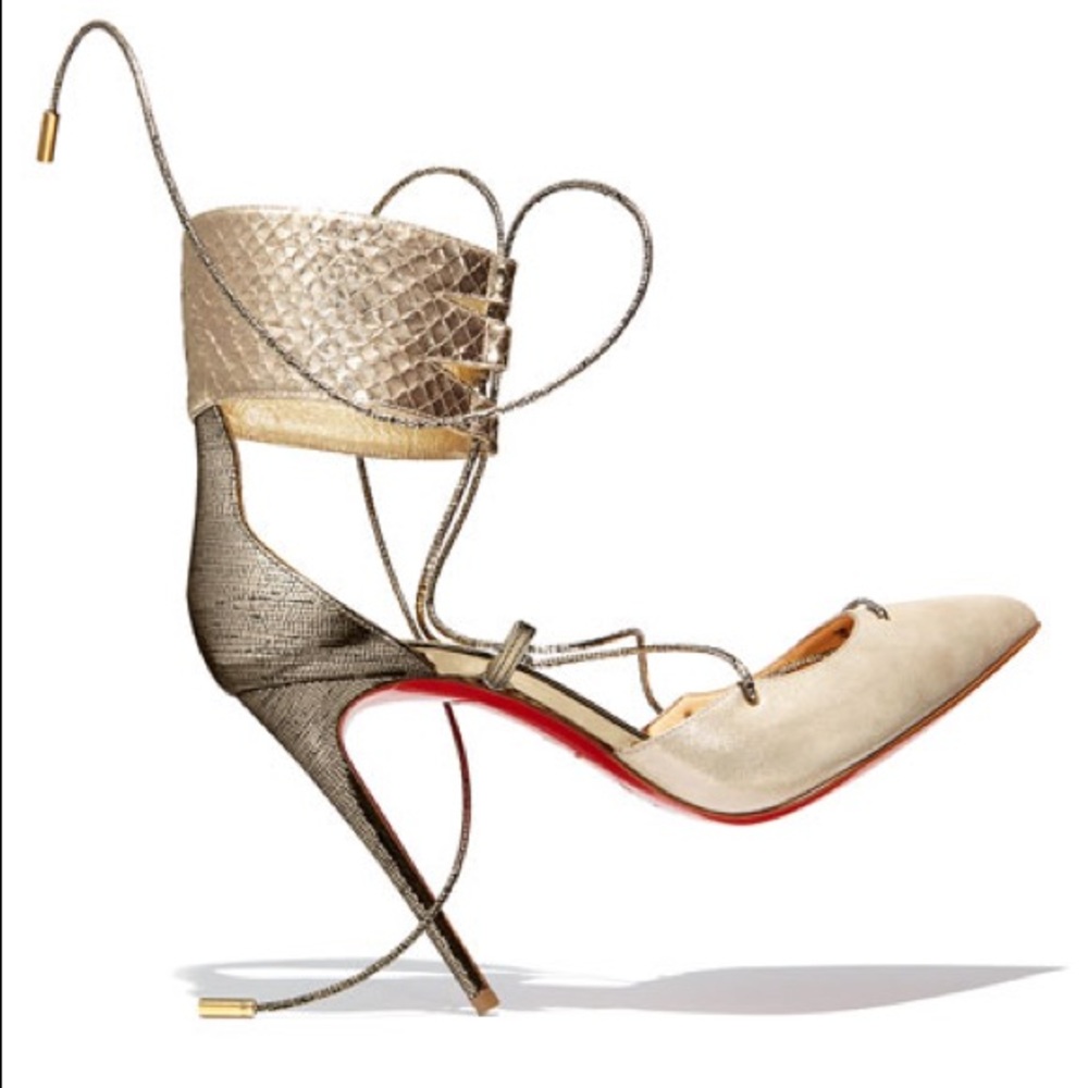 Christian Louboutin Corsankle Lace-up Gold Pump - Picture 2 of 8